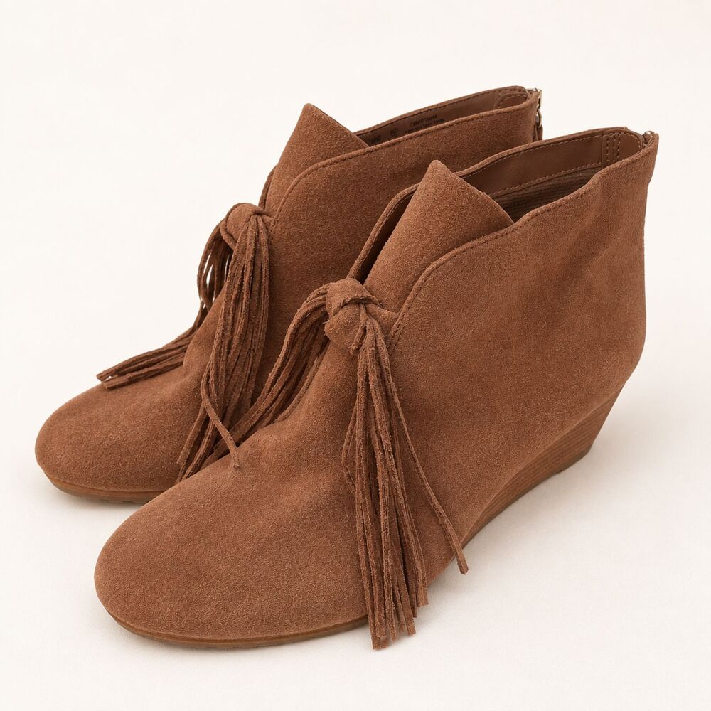 Dr. Scholl's Classify Wedge Bootie Tassel Memory Foam Boots Tan Women's 8M